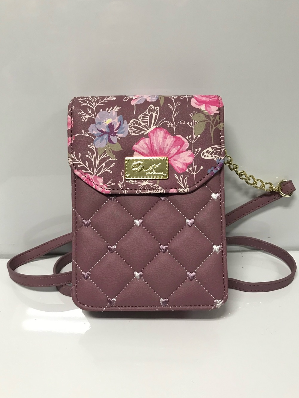 “Luv Betsey” Betsey Johnson Quilted Floral Crossbody in Mauve Pink